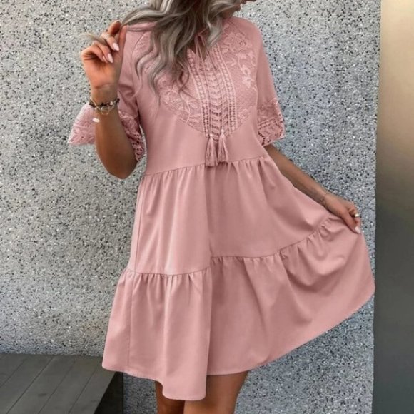 . Dresses & Skirts - Tassel Tie Ruffle Hem lace detailed mini Dress